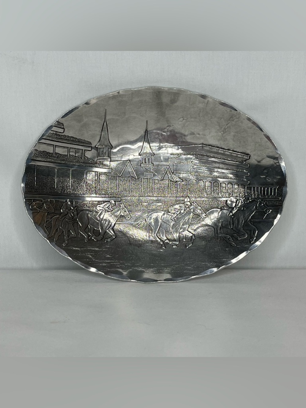Kentucky Derby Handcrafted Oval Dish/Aluminum Serving & Decor Tray. Run/Roses